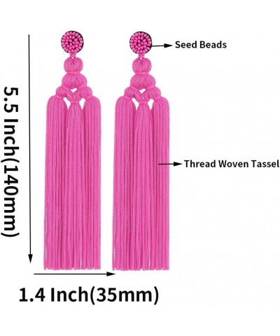 Long Woven Tassel Earrings – Big Boho Statement Tassel Layer Dangle Earrings for Women, Large Bohemian Thread Fringe Layered ...