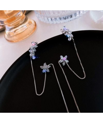 Flower Tassel Bone Clamp Earrings Set,925 Sterling Silver Flowers Wrap Earrings Cuff for Women Teens Sparkling CZ Crystals Cr...