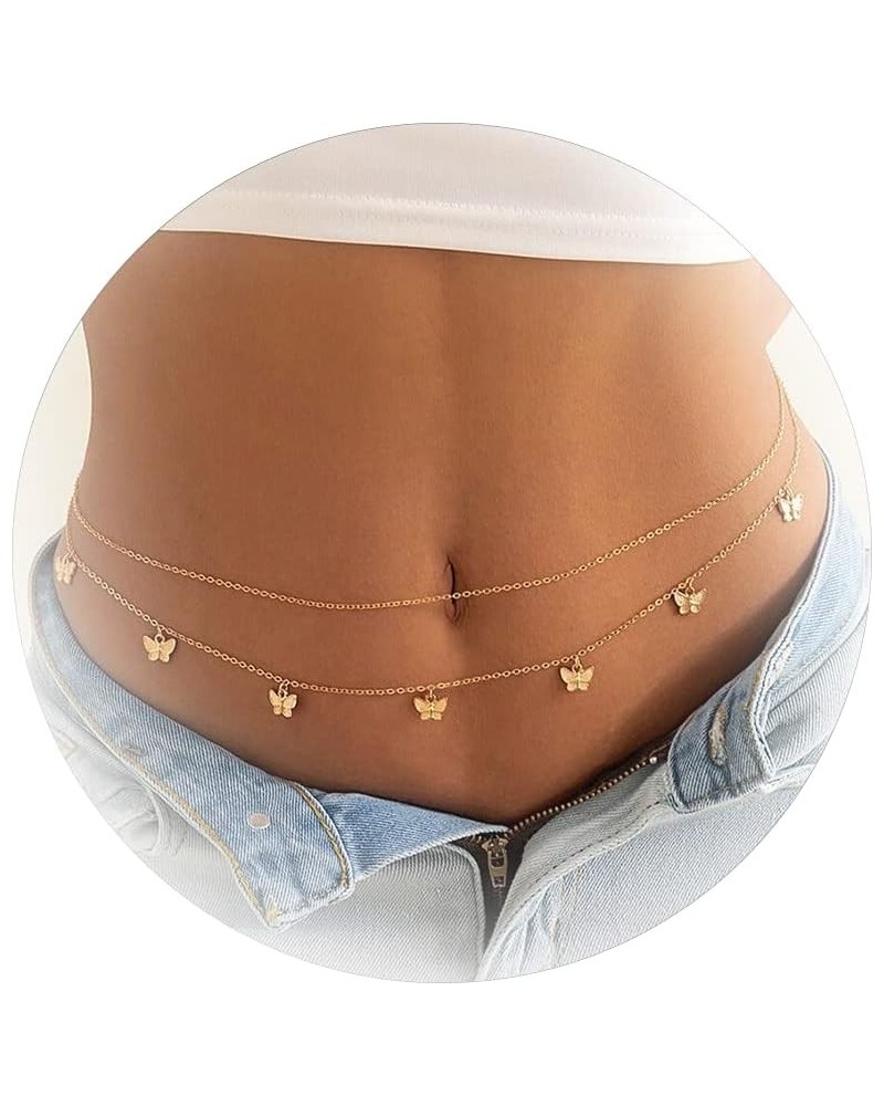 Gold Chain Layered Belly Chain Butterfly Pendant Body Chains for Women Dainty Beach Belly Chains for the Waist Body Jewelry G...