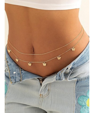 Gold Chain Layered Belly Chain Butterfly Pendant Body Chains for Women Dainty Beach Belly Chains for the Waist Body Jewelry G...