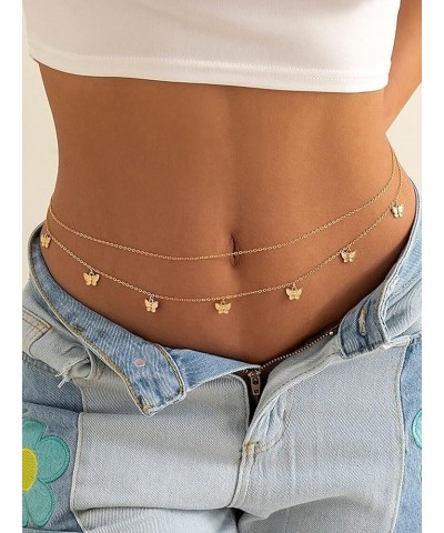 Gold Chain Layered Belly Chain Butterfly Pendant Body Chains for Women Dainty Beach Belly Chains for the Waist Body Jewelry G...