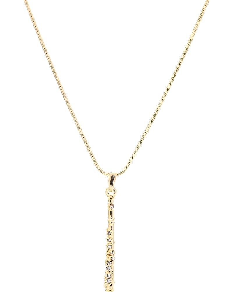 Rhinestone Fluent Flute Woodwind Necklace Gold $9.17 Necklaces