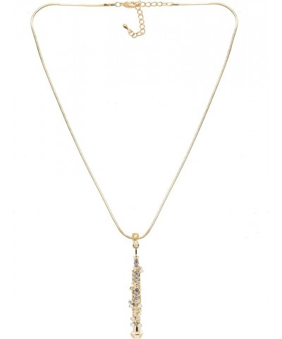 Rhinestone Fluent Flute Woodwind Necklace Gold $9.17 Necklaces