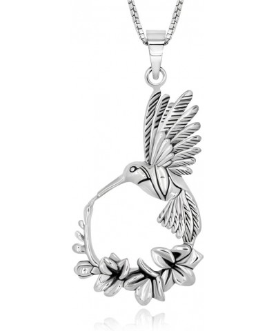 925 Sterling Silver Hummingbird Flower Pendant Necklace 18" for Women, Teen $17.69 Necklaces