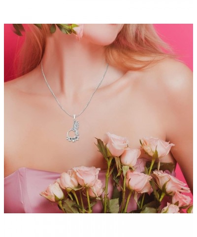 925 Sterling Silver Hummingbird Flower Pendant Necklace 18" for Women, Teen $17.69 Necklaces