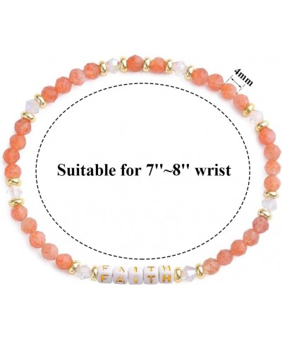 Natural Stone Bead Motivational Bracelet for Women, Micro Faceted Round Crystal Beads Faith Letters Bracelet, Gemstone Beads(...