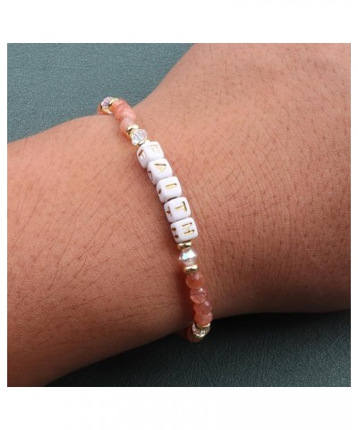 Natural Stone Bead Motivational Bracelet for Women, Micro Faceted Round Crystal Beads Faith Letters Bracelet, Gemstone Beads(...