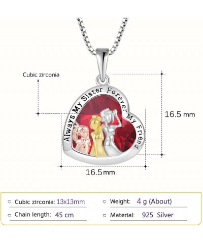 3 Sister Necklace 925 Sterling Silver Love Heart Birthstone Necklace Always My Sister Forever Gifts My Friend for Sister Jewe...