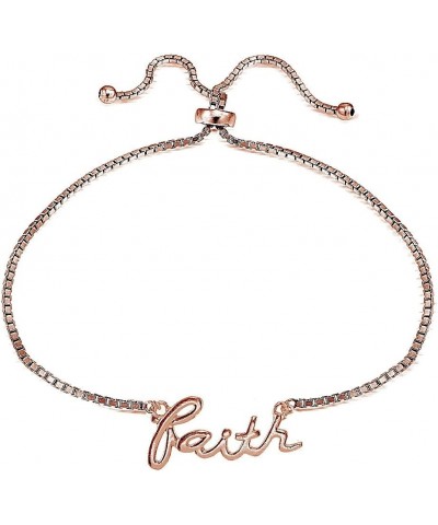 Sterling Silver FAITH Polished Adjustable Bracelet rose-gold-flashed-silver $9.84 Bracelets