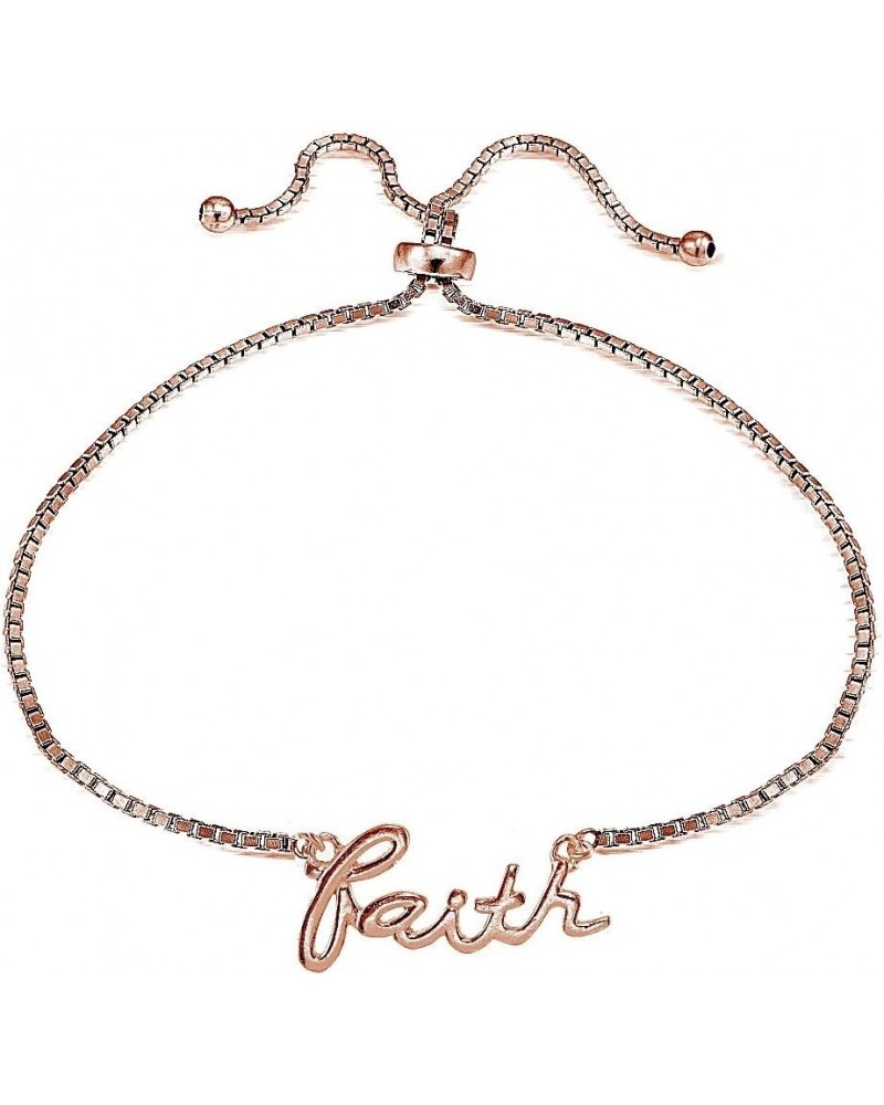 Sterling Silver FAITH Polished Adjustable Bracelet rose-gold-flashed-silver $9.84 Bracelets