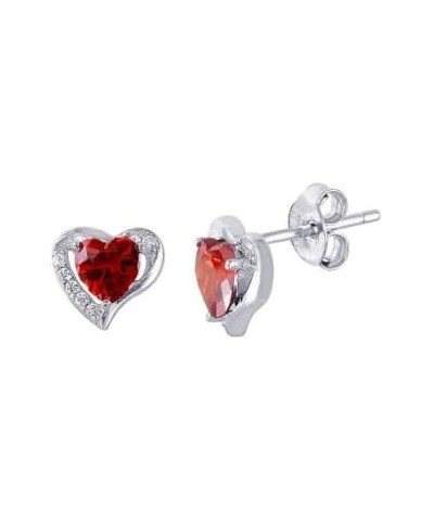 Rhodium Plated Sterling Silver Stud Earrings, Open Love Heart With Gemstone Statement Earrings, CZ Birthstone Earrings for Wo...