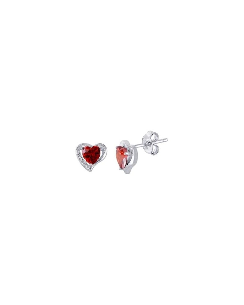 Rhodium Plated Sterling Silver Stud Earrings, Open Love Heart With Gemstone Statement Earrings, CZ Birthstone Earrings for Wo...