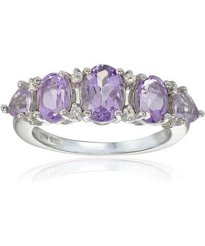 Sterling Silver Amethyst and White Topaz 5-Stone Half Eternity Band Ring Size 9 - Sterling Silver $25.64 Rings