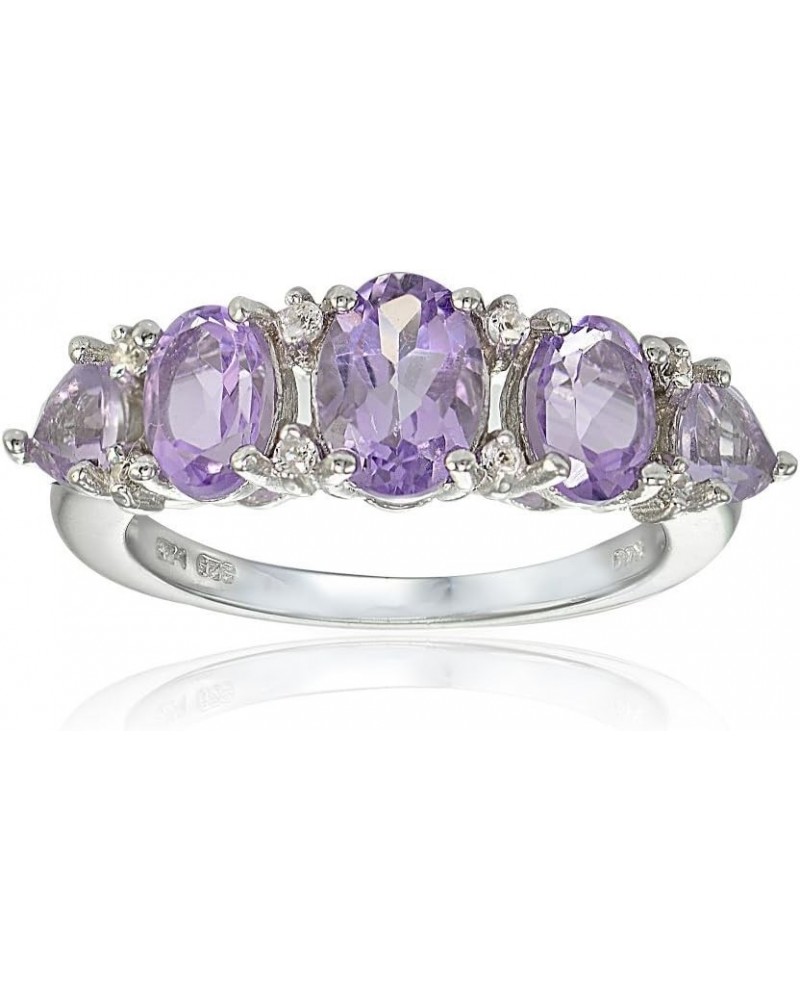 Sterling Silver Amethyst and White Topaz 5-Stone Half Eternity Band Ring Size 9 - Sterling Silver $25.64 Rings