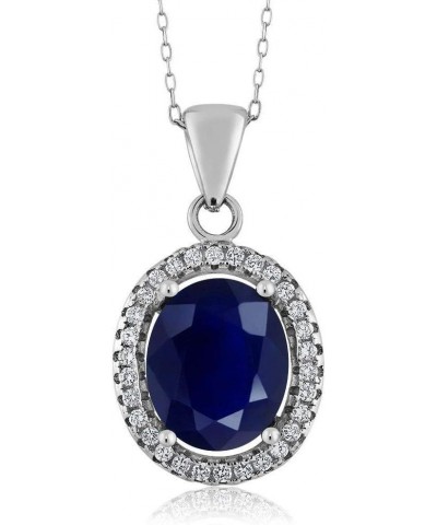 925 Sterling Silver Blue Sapphire Gemstone Pendant Necklace For Women (5.40 Cttw, Oval 11X9MM, with 18 Inch Silver Chain) $43...