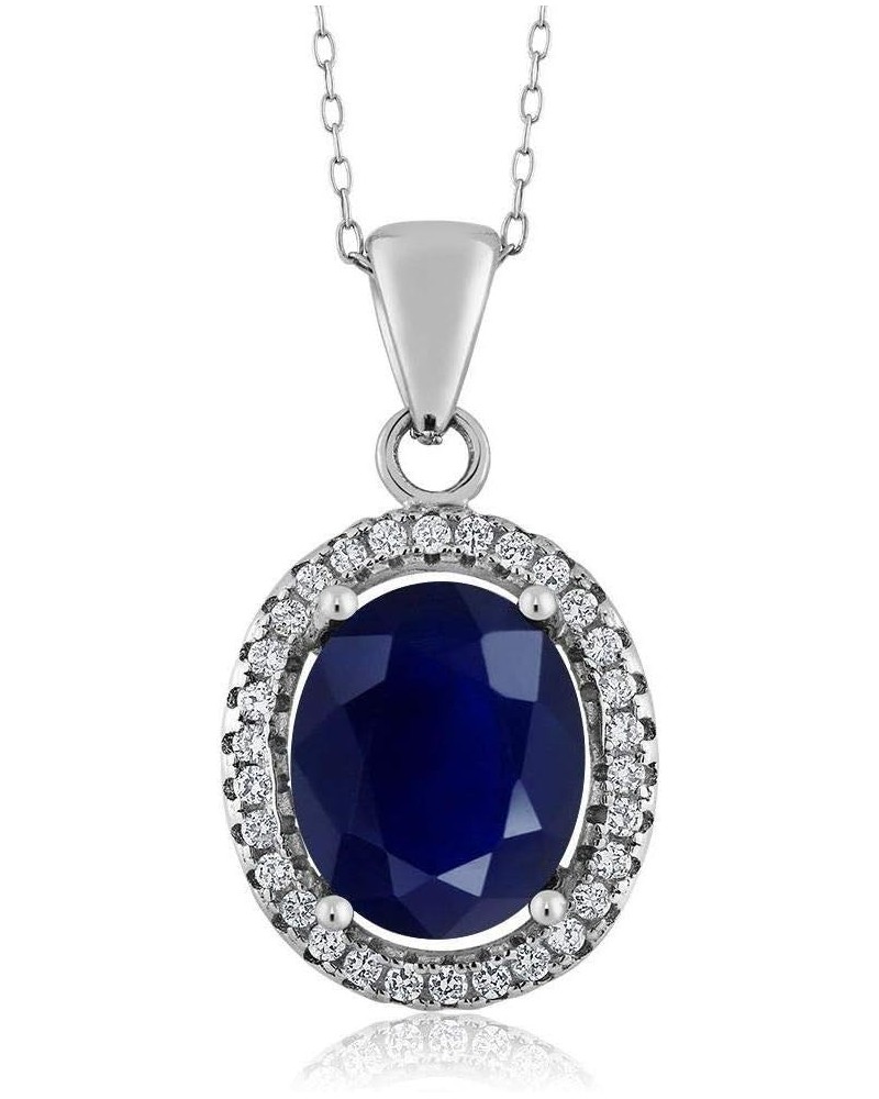 925 Sterling Silver Blue Sapphire Gemstone Pendant Necklace For Women (5.40 Cttw, Oval 11X9MM, with 18 Inch Silver Chain) $43...