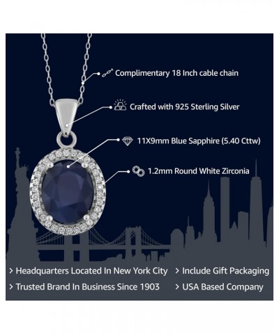 925 Sterling Silver Blue Sapphire Gemstone Pendant Necklace For Women (5.40 Cttw, Oval 11X9MM, with 18 Inch Silver Chain) $43...