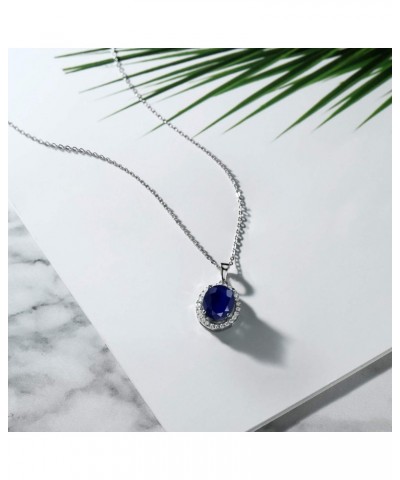 925 Sterling Silver Blue Sapphire Gemstone Pendant Necklace For Women (5.40 Cttw, Oval 11X9MM, with 18 Inch Silver Chain) $43...