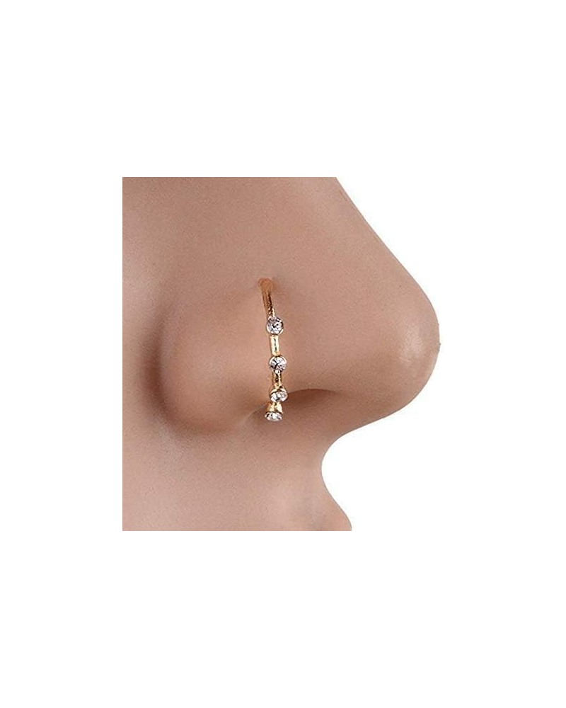 Nose Ring Hoop Four Diamonds Gold Silver Nose Nostril CZ Inlaid Nose Ring Piercing Jewelry for Women Men Girl (gold) $7.82 Bo...