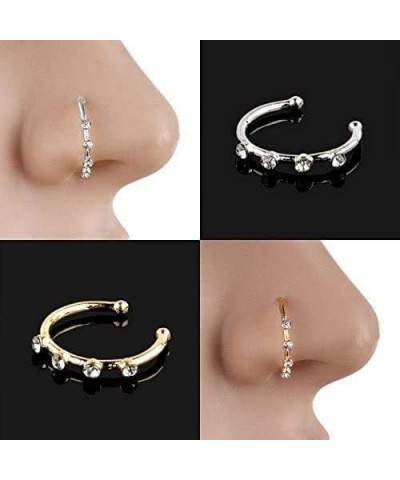 Nose Ring Hoop Four Diamonds Gold Silver Nose Nostril CZ Inlaid Nose Ring Piercing Jewelry for Women Men Girl (gold) $7.82 Bo...