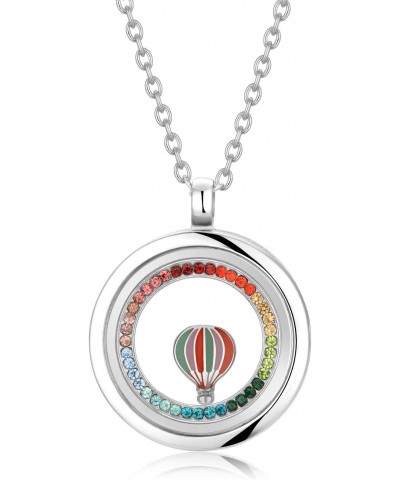 Women Glass Locket Pendant Floating Memory Necklace Hot Air Balloon Trip Stainless Steel Jewelry Graduation Gifts for her $11...
