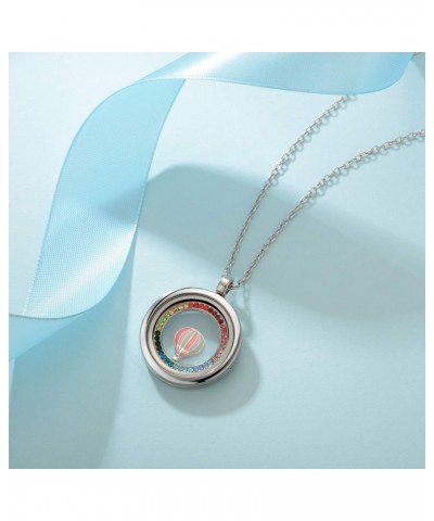 Women Glass Locket Pendant Floating Memory Necklace Hot Air Balloon Trip Stainless Steel Jewelry Graduation Gifts for her $11...