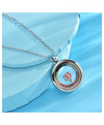 Women Glass Locket Pendant Floating Memory Necklace Hot Air Balloon Trip Stainless Steel Jewelry Graduation Gifts for her $11...