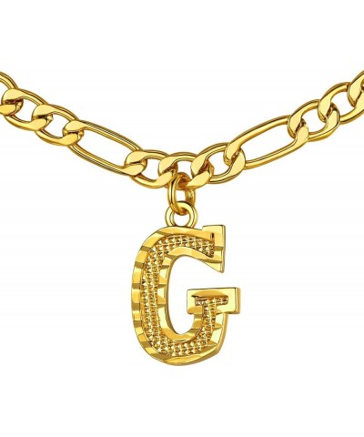 Gold Initial Figaro Chain Necklace, Custom Monogram Letter Choker Necklaces, 16"+2" Adjustable Letter G-Gold No Engraving $10...