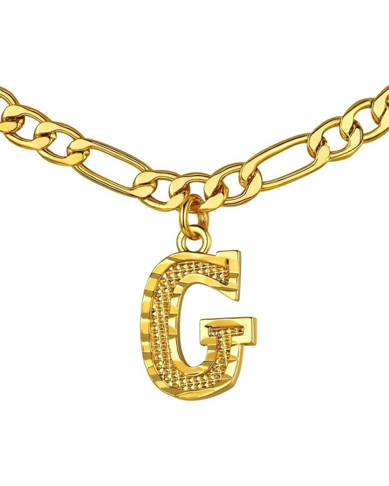 Gold Initial Figaro Chain Necklace, Custom Monogram Letter Choker Necklaces, 16"+2" Adjustable Letter G-Gold No Engraving $10...