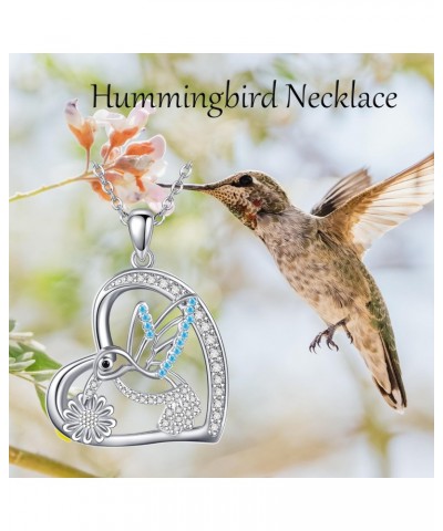 Hummingbird Necklace 925 Sterling Silver Heart Humming Bird Pendant Necklace Hummingbird Jewelry Gifts for Women Girls Mom Hu...