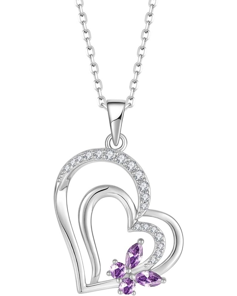 Butterfly Necklace 925 Sterling Silver Butterfly Heart Necklace for Her Gemstone Pendants with 3A Cubic Zirconia Birthstone f...