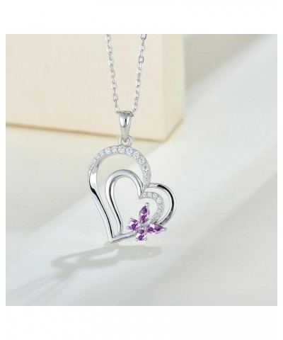 Butterfly Necklace 925 Sterling Silver Butterfly Heart Necklace for Her Gemstone Pendants with 3A Cubic Zirconia Birthstone f...