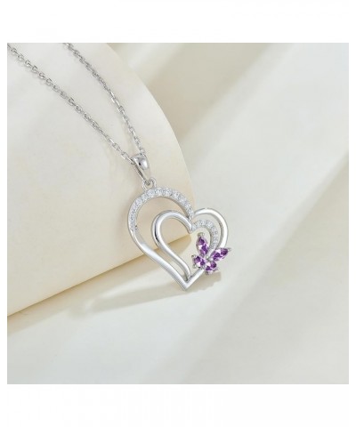 Butterfly Necklace 925 Sterling Silver Butterfly Heart Necklace for Her Gemstone Pendants with 3A Cubic Zirconia Birthstone f...