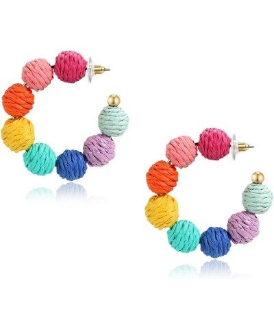 Colorful Statement Raffia Hoop Dangle Earrings for Women - Fun Summer Rattan Beach Vacation Jewelry Teacher Gifts Colorful $8...