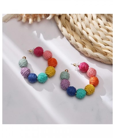 Colorful Statement Raffia Hoop Dangle Earrings for Women - Fun Summer Rattan Beach Vacation Jewelry Teacher Gifts Colorful $8...