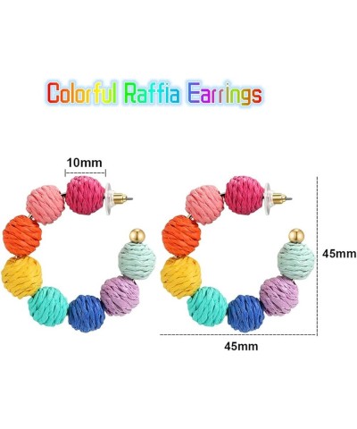 Colorful Statement Raffia Hoop Dangle Earrings for Women - Fun Summer Rattan Beach Vacation Jewelry Teacher Gifts Colorful $8...