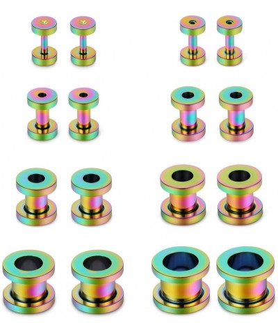 16PCS Screw Ear Tunnels Stretching Kit Stainless Steel Gauge Plugs Expanders Set 14G-00G 8Pairs - Rainbow $8.99 Body Jewelry