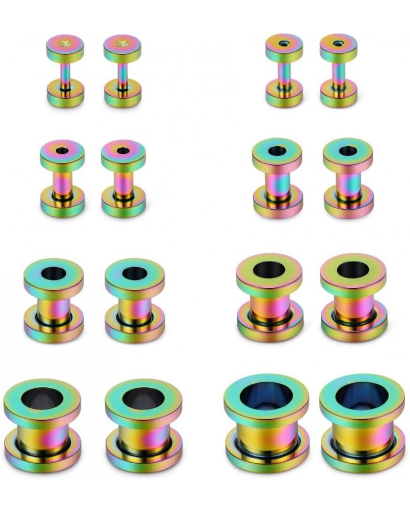 16PCS Screw Ear Tunnels Stretching Kit Stainless Steel Gauge Plugs Expanders Set 14G-00G 8Pairs - Rainbow $8.99 Body Jewelry