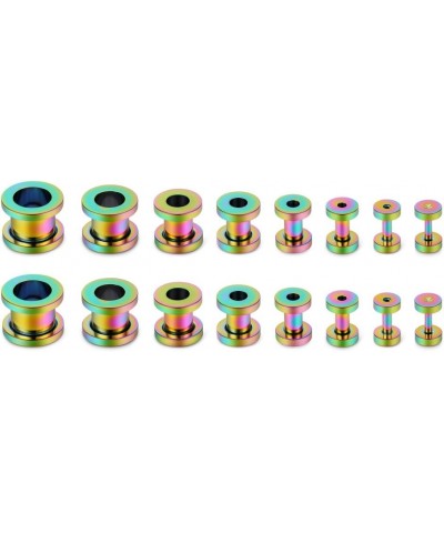 16PCS Screw Ear Tunnels Stretching Kit Stainless Steel Gauge Plugs Expanders Set 14G-00G 8Pairs - Rainbow $8.99 Body Jewelry