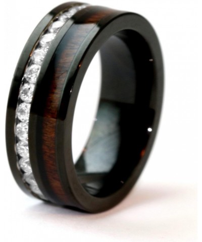 6mm Womens Natural Koa Wood Black Stainless Steel Cubic Zirconium Wedding Band Ring Durable $33.68 Bracelets