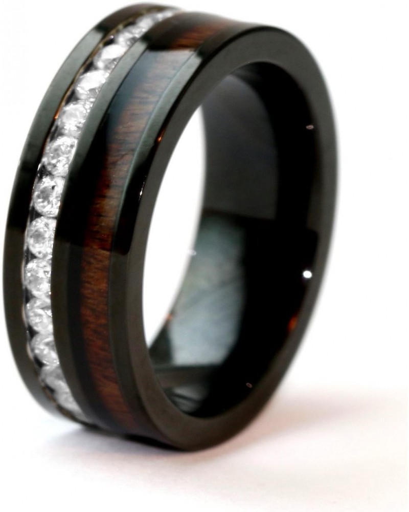 6mm Womens Natural Koa Wood Black Stainless Steel Cubic Zirconium Wedding Band Ring Durable $33.68 Bracelets