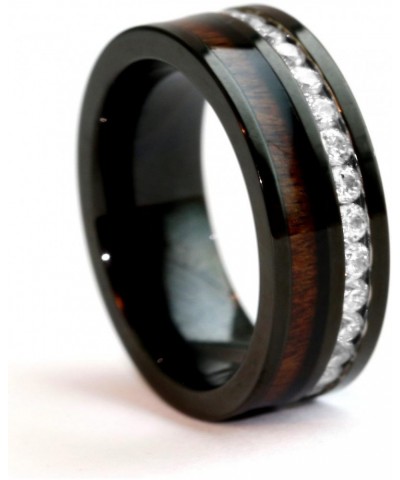 6mm Womens Natural Koa Wood Black Stainless Steel Cubic Zirconium Wedding Band Ring Durable $33.68 Bracelets