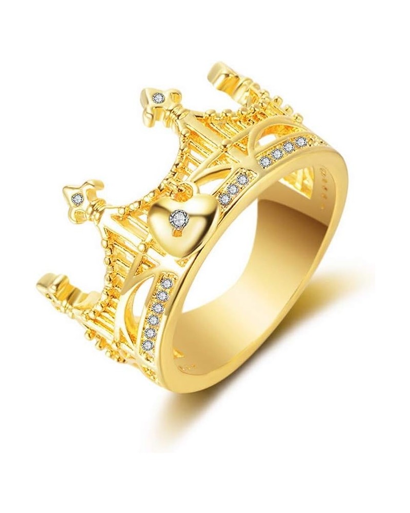 Simple Tiara Crown Cut Cubic Zirconia Luxury Gemstone Ring Gold Plated Anniversary Party Jewelry $6.59 Rings