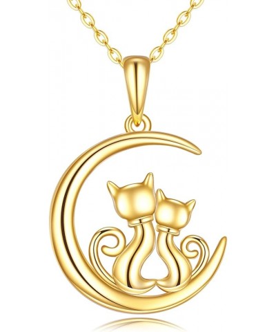 Cat Gifts Necklace for Women 14K Yellow Gold Love Heart Cat Pendant Necklace Fine Solid Gold Cats Jewelry Valentine's Day Mot...