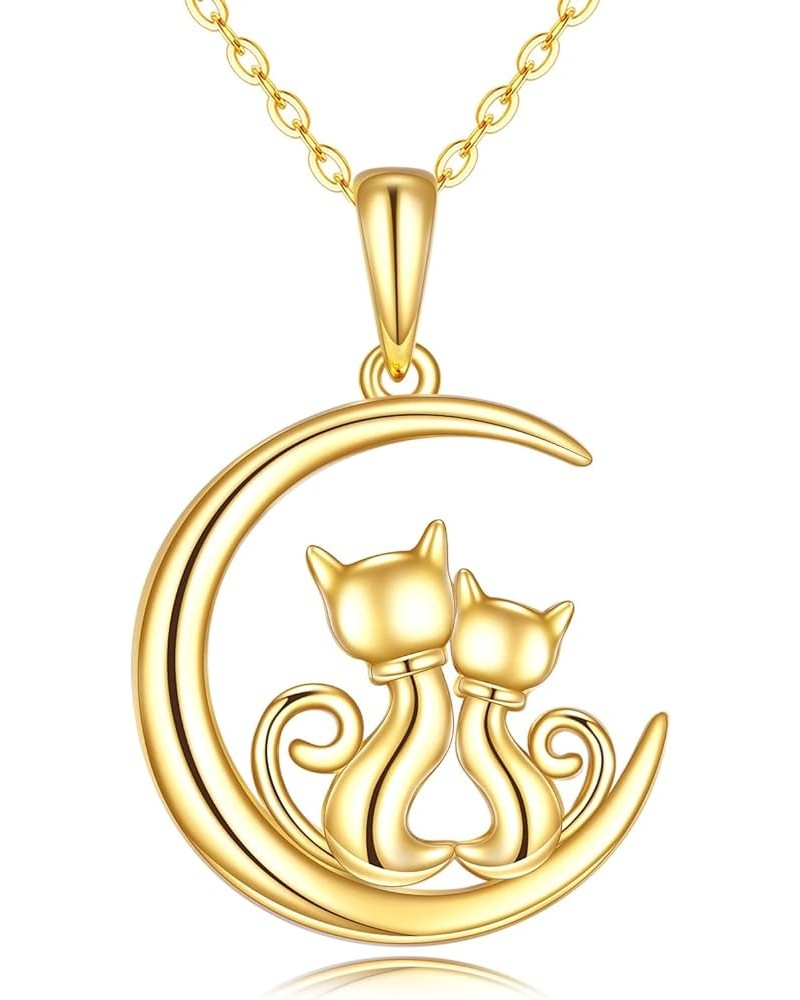 Cat Gifts Necklace for Women 14K Yellow Gold Love Heart Cat Pendant Necklace Fine Solid Gold Cats Jewelry Valentine's Day Mot...