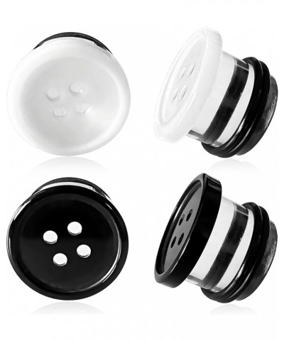 2Pcs Acrylic Plug Gauges for Ears Women Men Black White Button Plug Earrings, Single Flared Saddle Stretching Gauge Tunnels E...