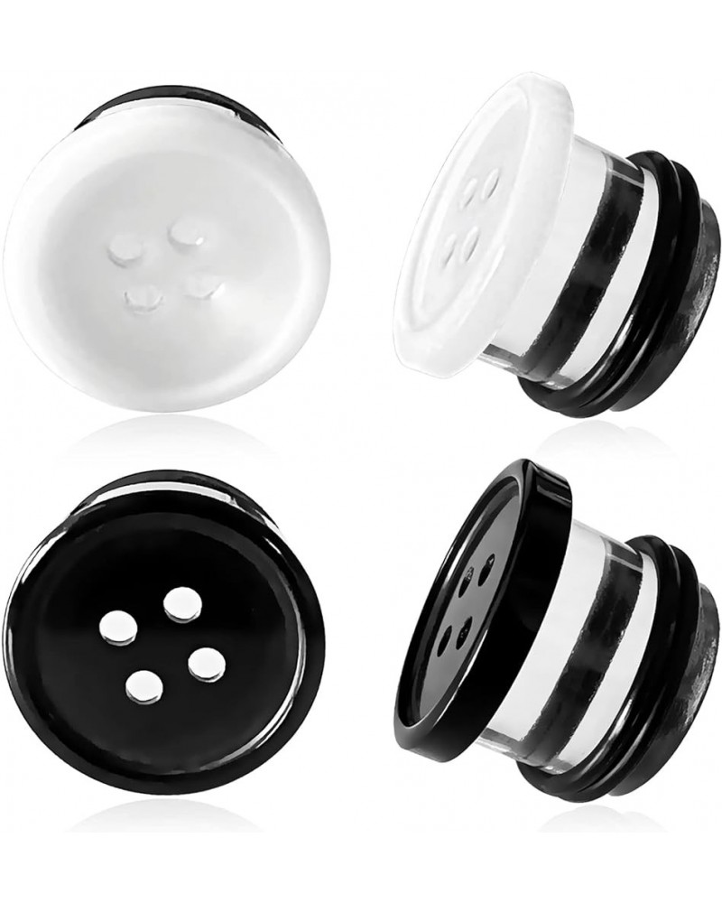 2Pcs Acrylic Plug Gauges for Ears Women Men Black White Button Plug Earrings, Single Flared Saddle Stretching Gauge Tunnels E...