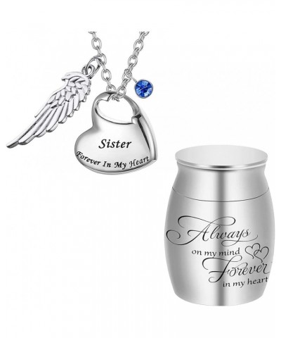 Urn Necklace for Ashes Cremation Jewelry Keepsake Memorial Pendant with Angel Wing and 12 Birthstones Forever in My Heart Sil...