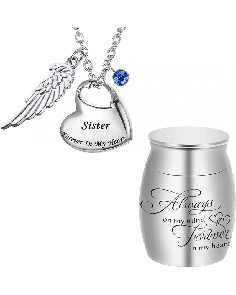 Urn Necklace for Ashes Cremation Jewelry Keepsake Memorial Pendant with Angel Wing and 12 Birthstones Forever in My Heart Sil...