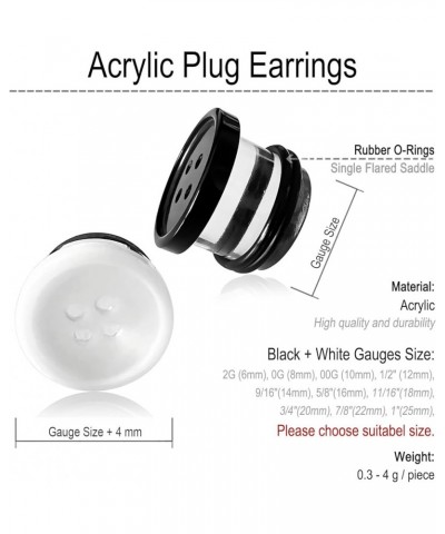 2Pcs Acrylic Plug Gauges for Ears Women Men Black White Button Plug Earrings, Single Flared Saddle Stretching Gauge Tunnels E...